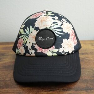 Rip Curl Hat Floral Trucker Snap Back Black Yupoong Cap Adult Size